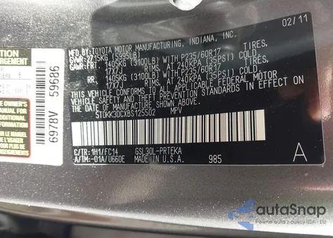 2011 Toyota Sienna Le V6 z USA, uszkodzony, nr VIN 5TDKK3DCXBS125502